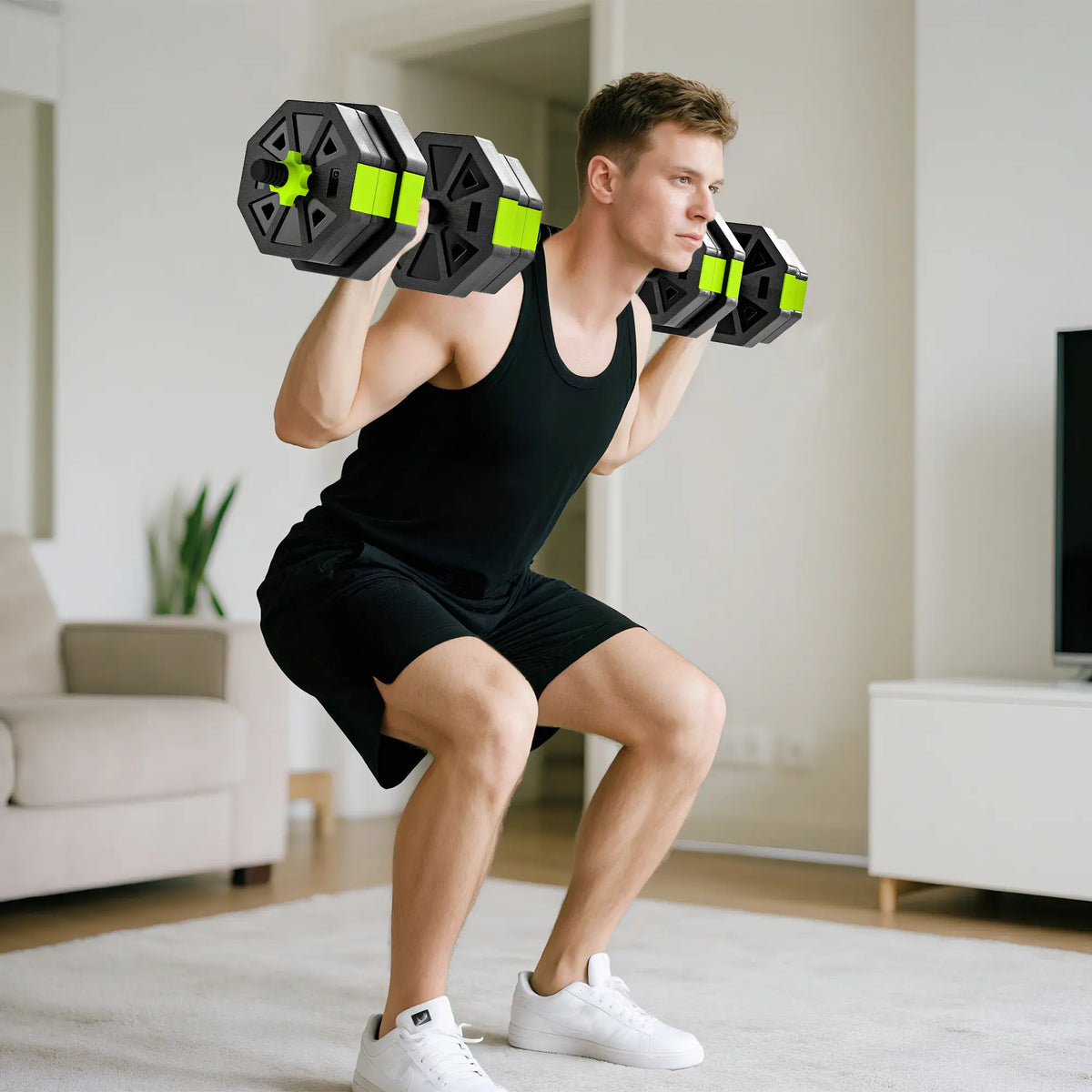 Adjustable Dumbbell Set, 44lbs, Kettlebell Barbell Dumbbell Push-Up Stand, Green Dumbbells & Barbells at Gallery Canada