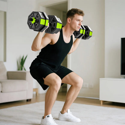 Adjustable Dumbbell Set, 44lbs, Kettlebell Barbell Dumbbell Push-Up Stand, Green Dumbbells & Barbells at Gallery Canada