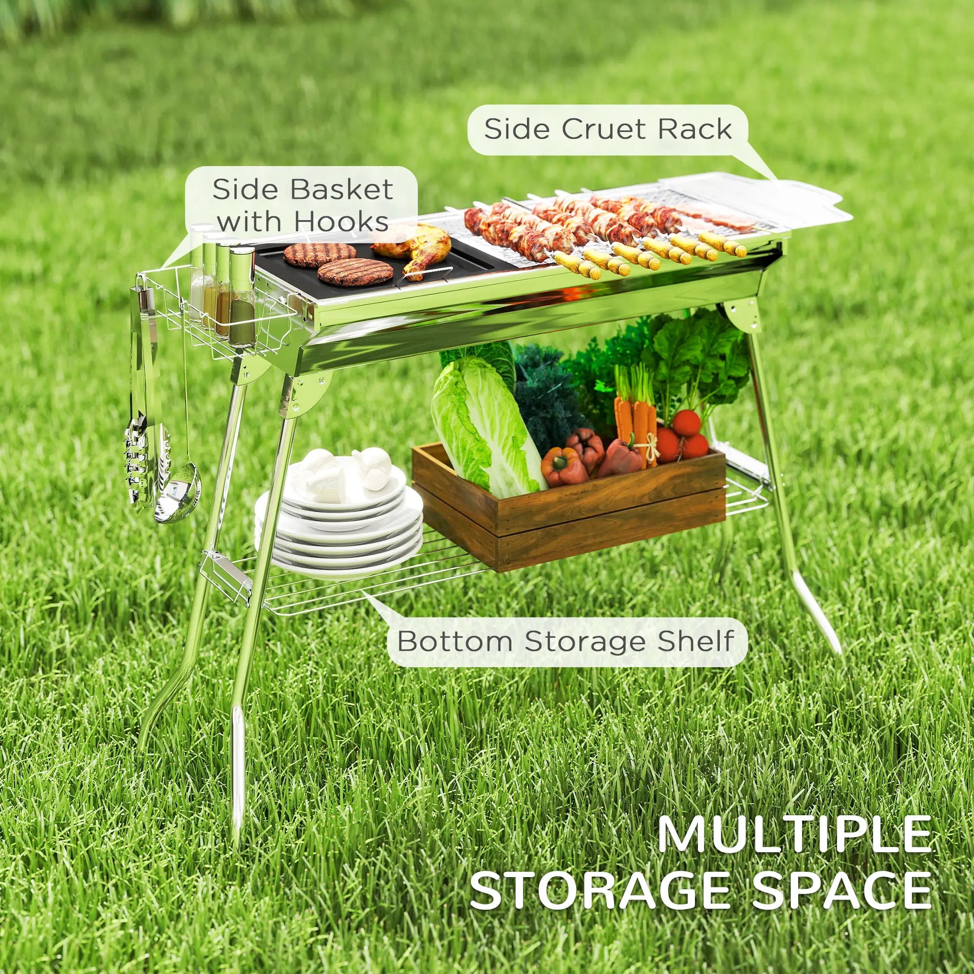 Portable Charcoal Grill, Stainless Steel, Folding With Shelf Charcoal BBQ Grils at Gallery Canada