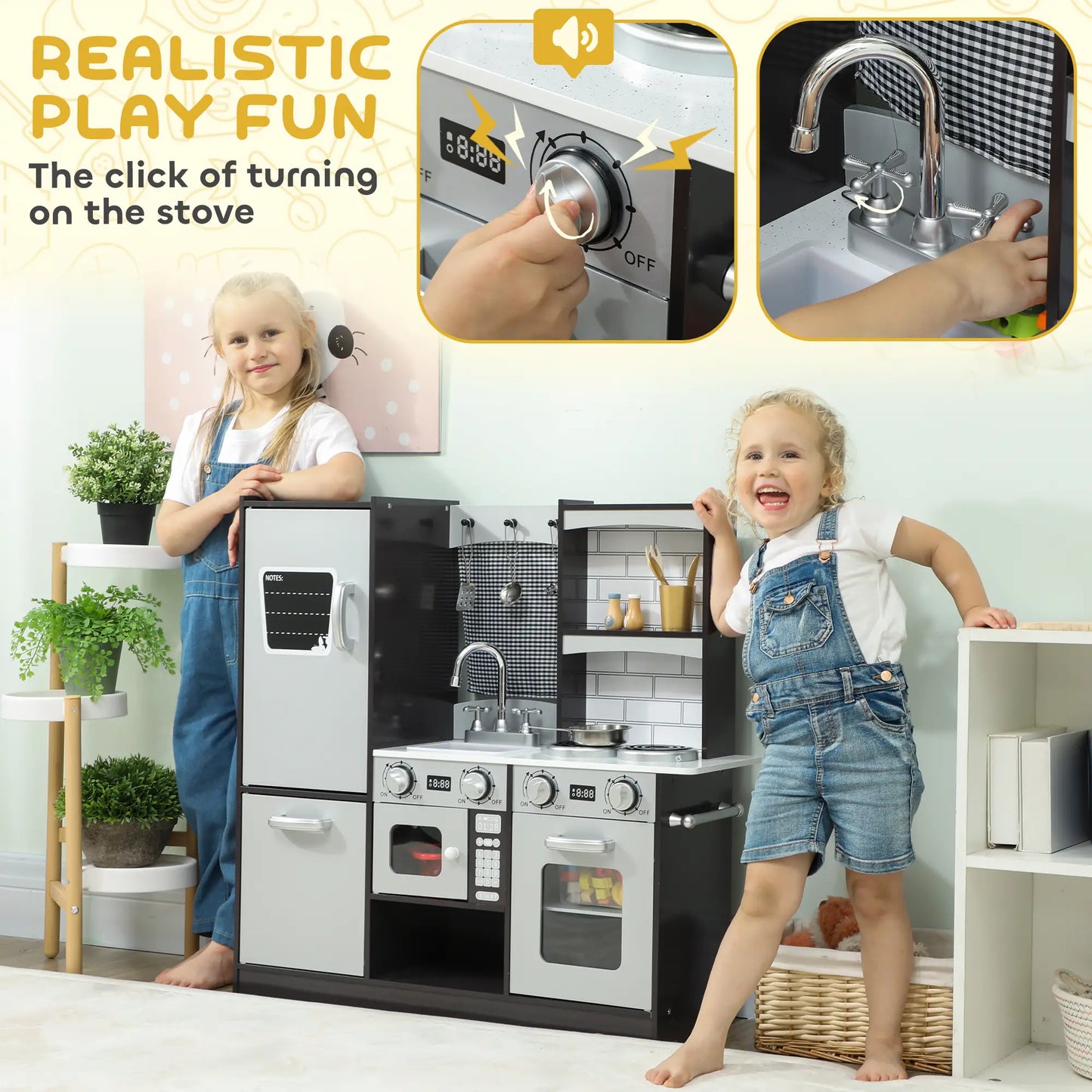 Kids Play Kitchen, Pretend Playset with Sound, Ages 3-8, Dark Brown Play Kitchen at Gallery Canada