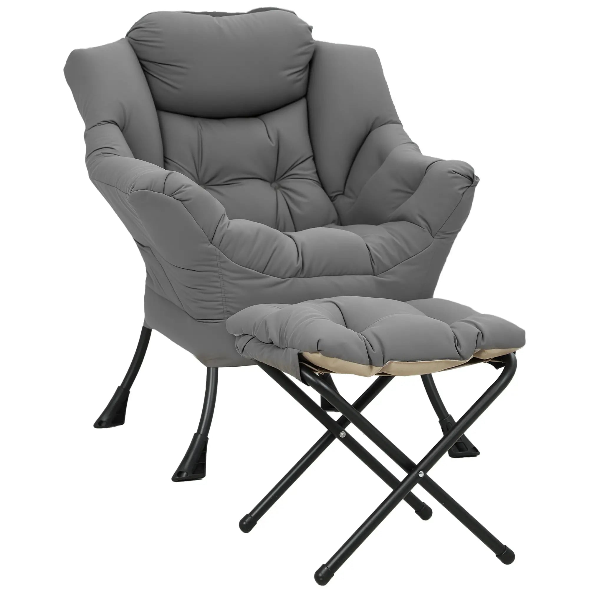 Lazy Chair With Ottoman, Peach Skin Fabric, Dark Grey Accent Chairs at Gallery Canada