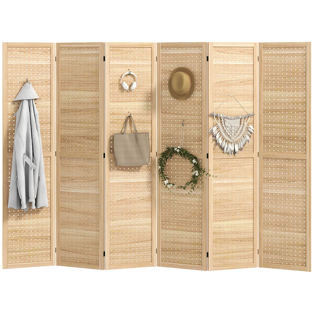5.6 Ft. Tall 6-Panel Room Divider, Freestanding Folding Privacy Screen, Natural Room Dividers at Gallery Canada