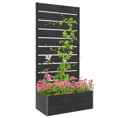 Raised Garden Bed With Trellis, Elevated Planter Box, 28" x 15" x 59", Black Wooden Planter Boxes at Gallery Canada