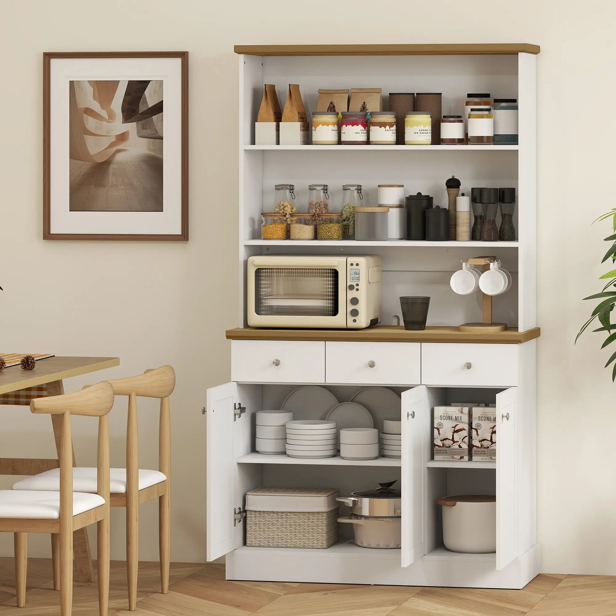 Kitchen Pantry Buffet Server Hutch, Storage Sideboard with Drawers, Cabinets Kitchen Pantry Cabinets at Gallery Canada