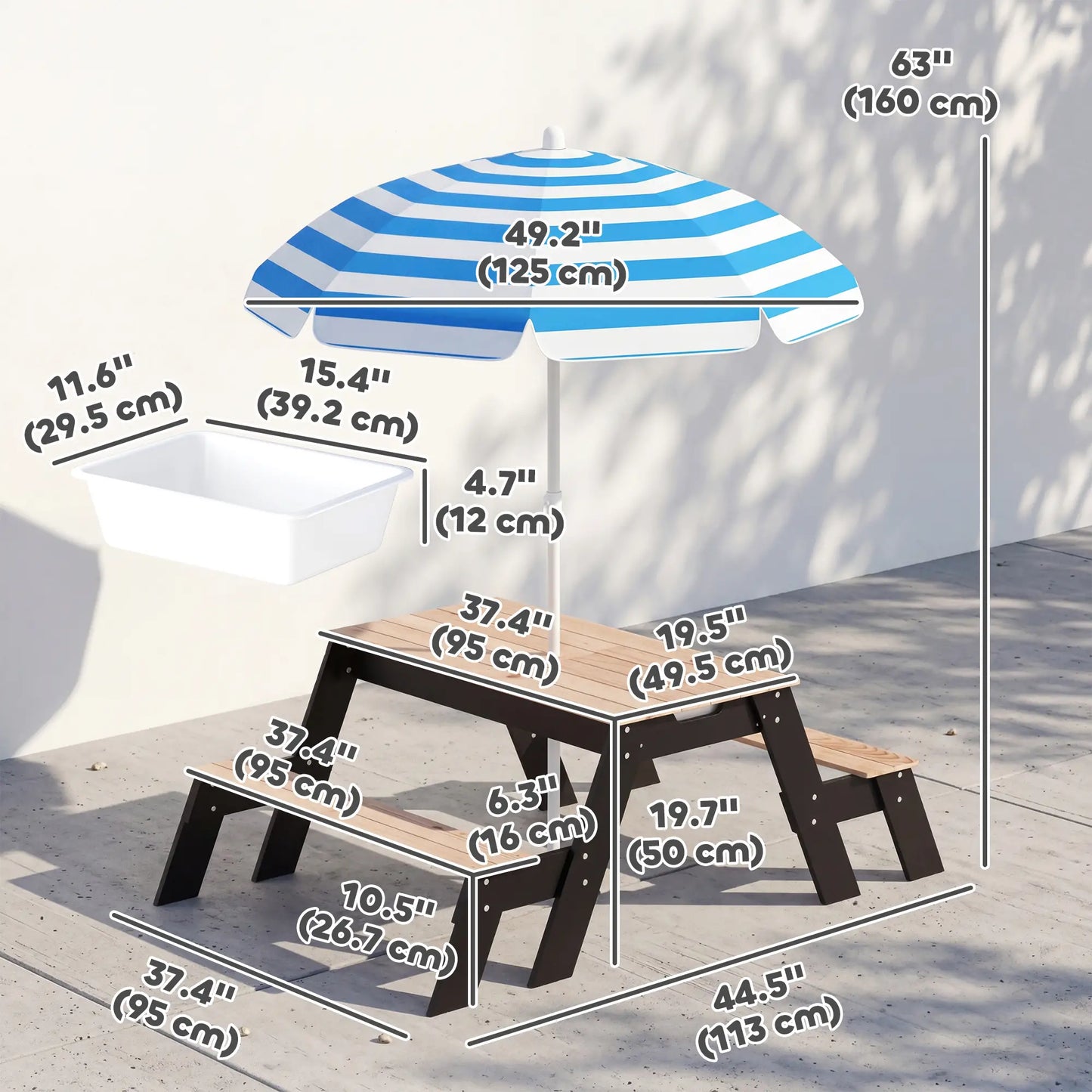 Kids Picnic Table with Umbrella, 3 in 1 Wooden Sand &; Water Table with 2 Hidden Play Boxes for Patio, Ages 3-6 Kids Outdoor Furniture at Gallery Canada