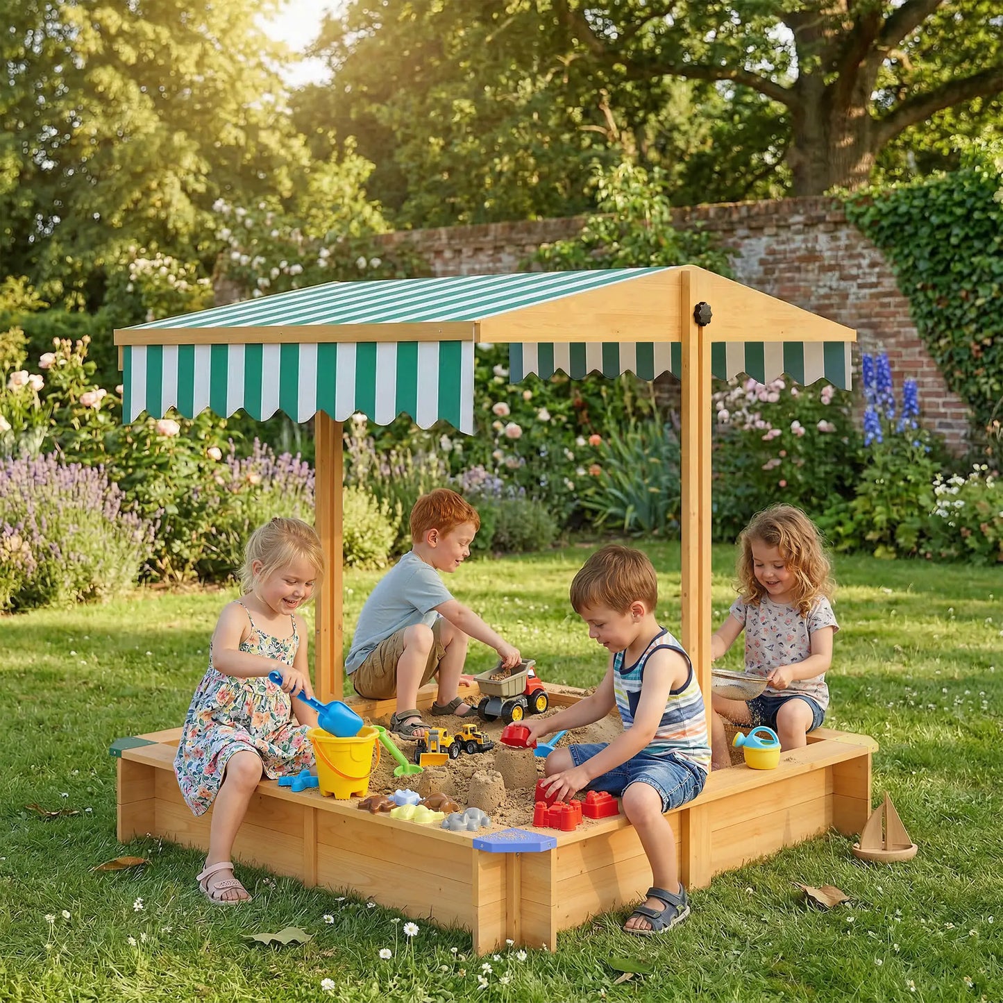 Wooden Sandbox With Cover, Outdoor For Kids, Light Brown Sandboxes & Accessories at Gallery Canada
