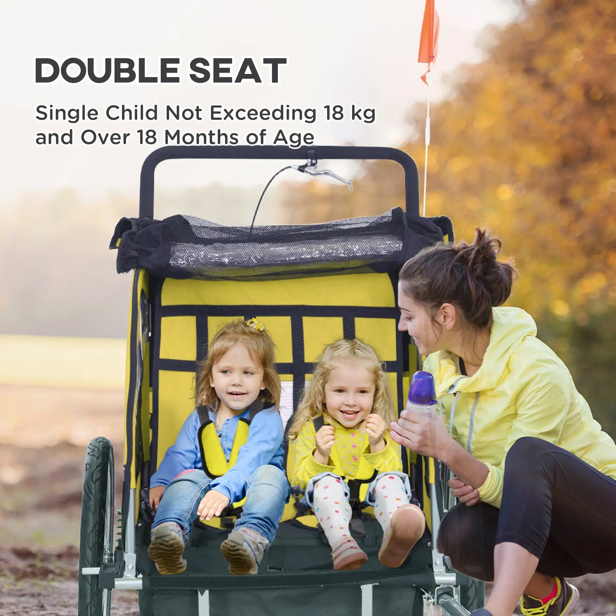 2-in-1 Bike Trailer, Foldable 2-Seat Stroller, 5-Point Harness, Yellow Kids Bike Trailers at Gallery Canada