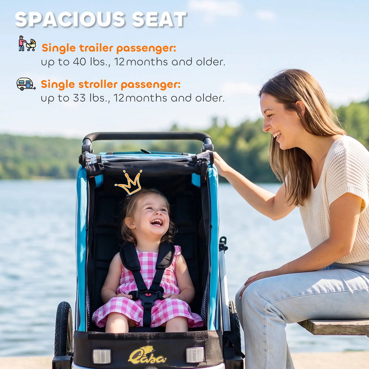 3-in-1 Bike Trailer for Kids, Baby Stroller and Jogger, Foldable Child Bicycle Trailer with Reclining Seat, Blue Kids Bike Trailers at Gallery Canada