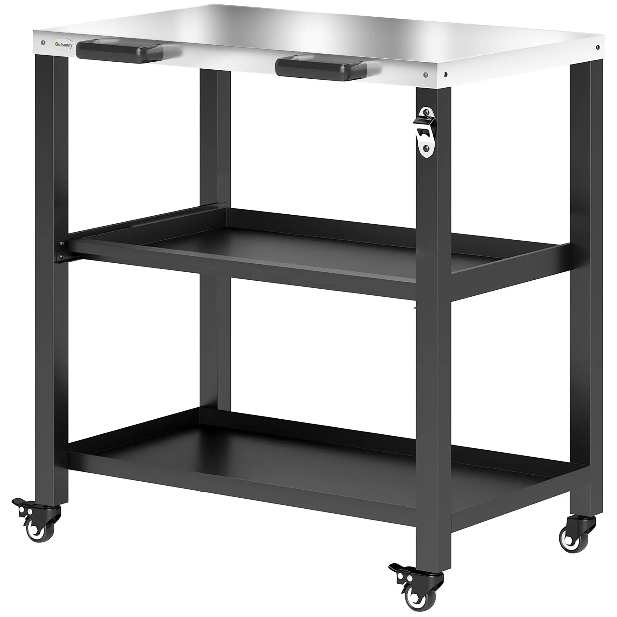 Outdoor Grill Cart, Stainless Steel Tabletop, 2 Shelves, Lockable Wheels Outdoor Grill Carts Black at Gallery Canada