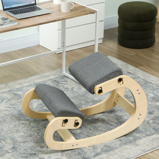 Ergonomic Kneeling Chair, Adjustable Rocking Wood Stool, Grey Office Chairs Grey at Gallery Canada