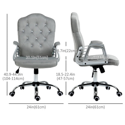 Velvet Office Chair, Button Tufted Desk Chair, Adjustable Height, Grey Executive & Manager Chairs at Gallery Canada