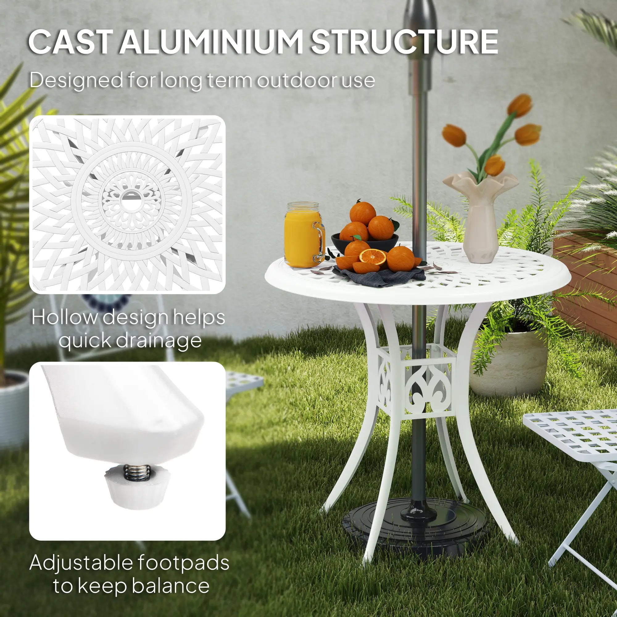 30-Inch Round Patio Dining Table, Cast Aluminium Outdoor Bistro Table, White Patio Dining Tables at Gallery Canada