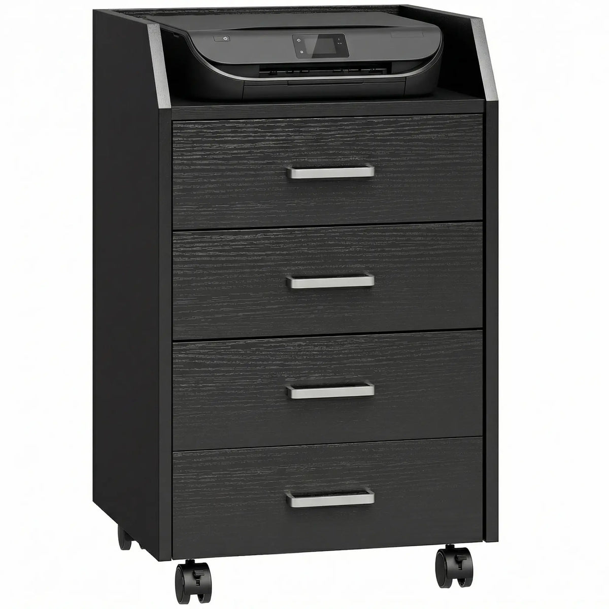 4-Drawer Vertical Mobile Filing Cabinet, Lockable Wheels, Black Wood Grain Office Cabinets & Cupboards at Gallery Canada