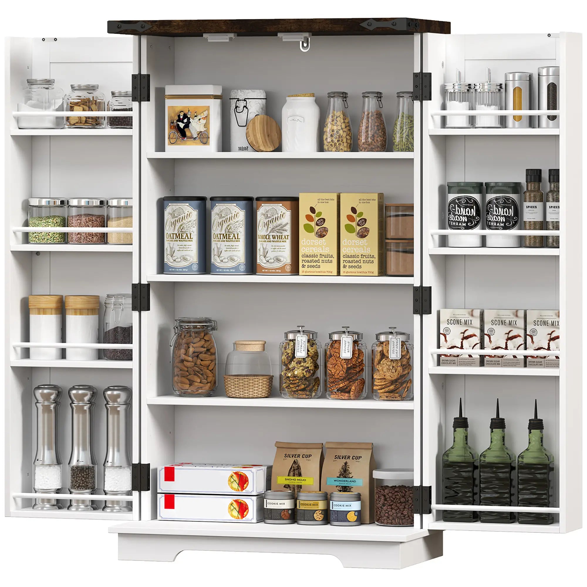 Farmhouse Kitchen Pantry Cabinet, Adjustable Shelves, White Kitchen Pantry Cabinets White at Gallery Canada