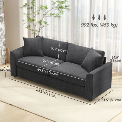 83.5" 3 Seater Sofa, Modern Upholstered Couch, Dark Grey 3-Seater Sofas at Gallery Canada