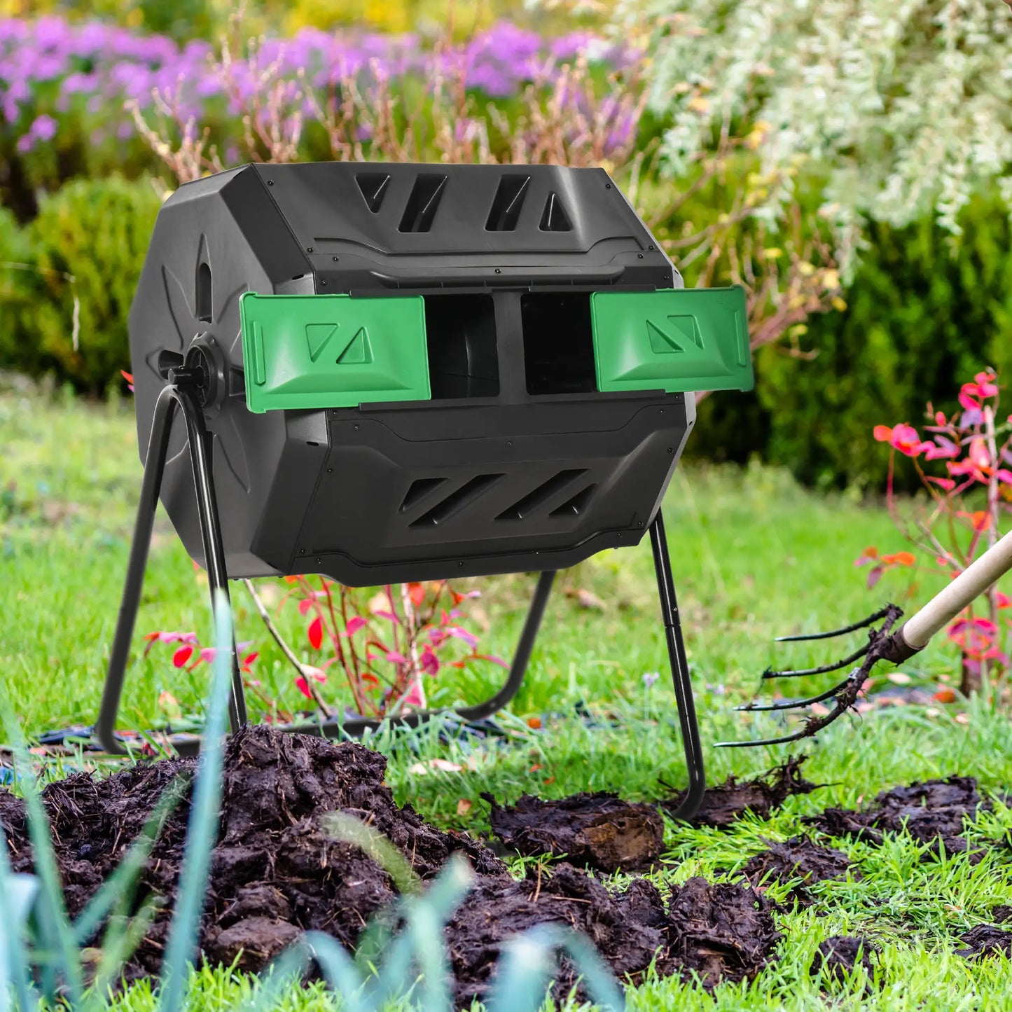 Dual Chamber 360° Rotating Compost Bin, 43 Gallon, Green Outdoor Compost Bin at Gallery Canada