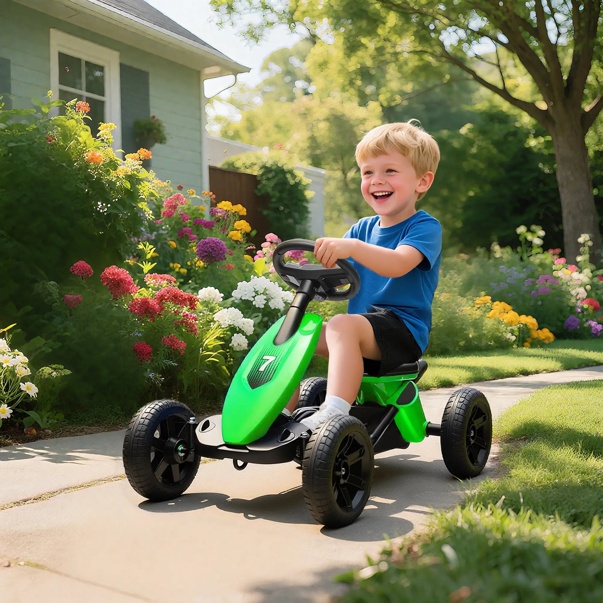 Kids Pedal Go Kart, 2-5 Years, Silent EVA Wheels, Metal Frame, Green Pedal Go Karts for Kids at Gallery Canada