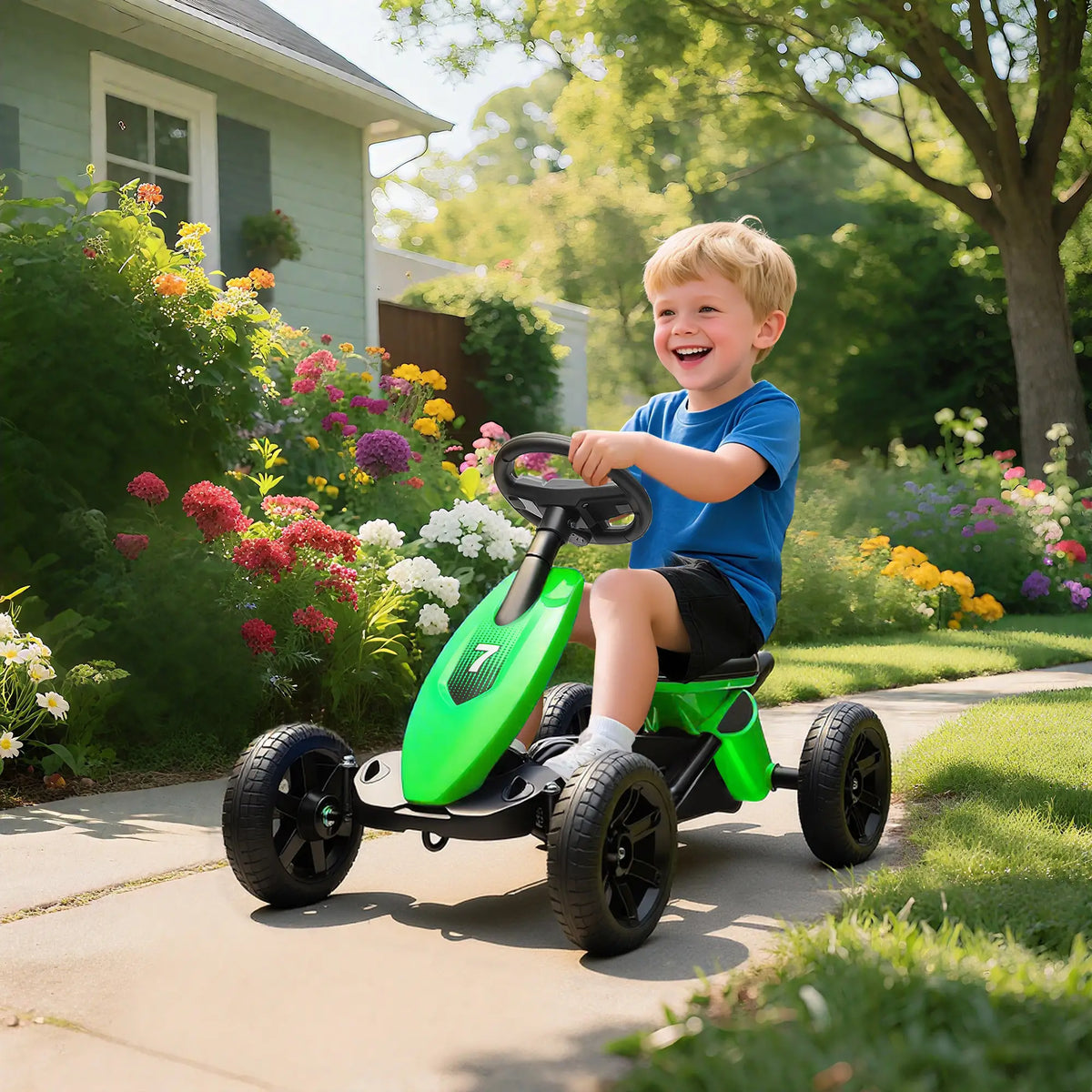 Kids Pedal Go Kart, 2-5 Years, Silent EVA Wheels, Metal Frame, Green Pedal Go Karts for Kids at Gallery Canada