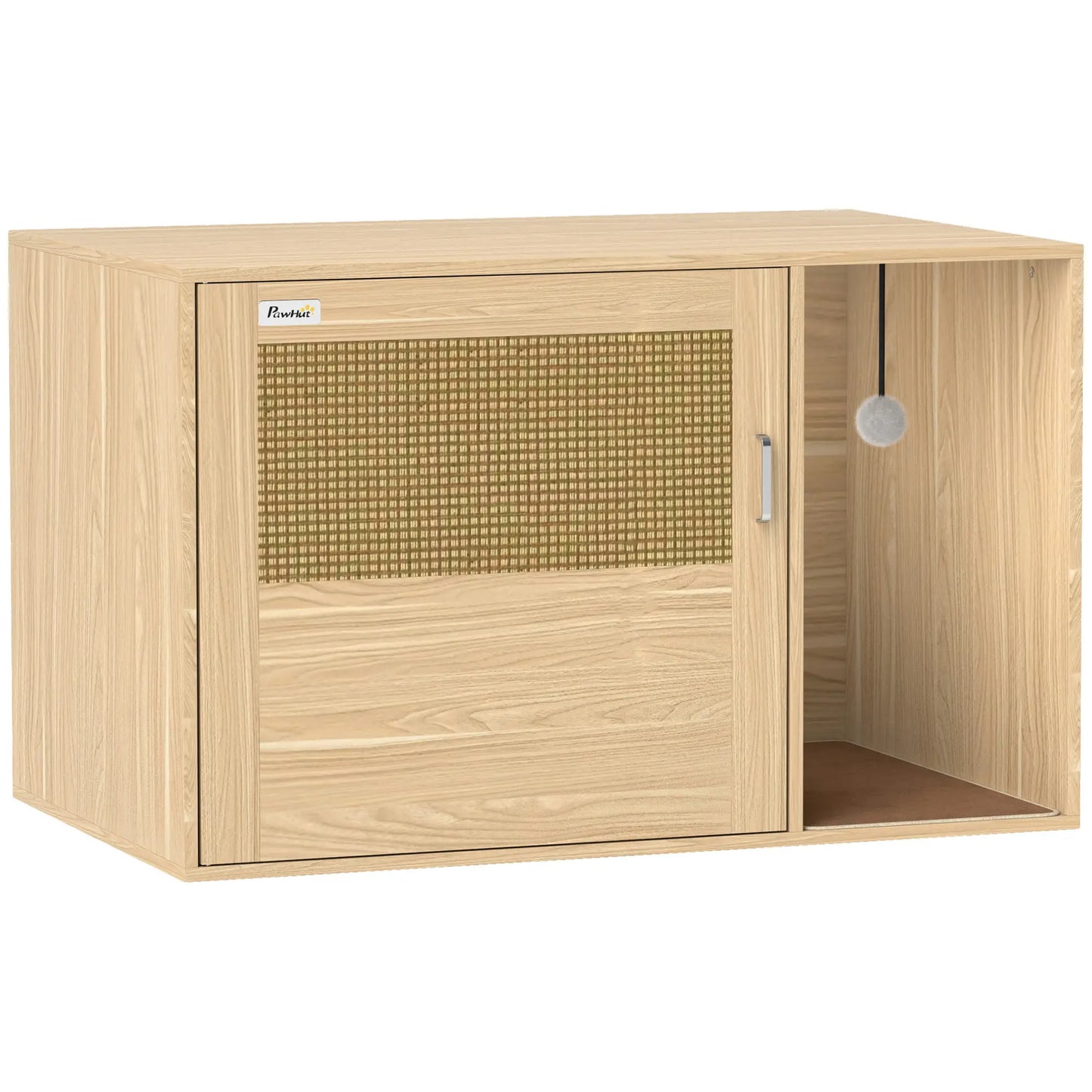 Cat Litter Box Enclosure, End Side Table, Rattan Door, Scratching Pad, Oak Cat Litter Box Enclosures Oak at Gallery Canada