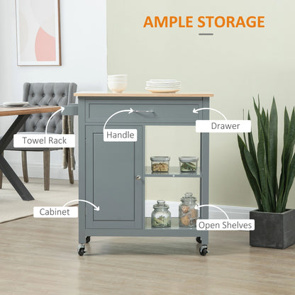 Rolling Kitchen Cart, Wood Top with Drawer, Kitchen Island on Wheels, Grey Kitchen Islands & Kitchen Carts at Gallery Canada
