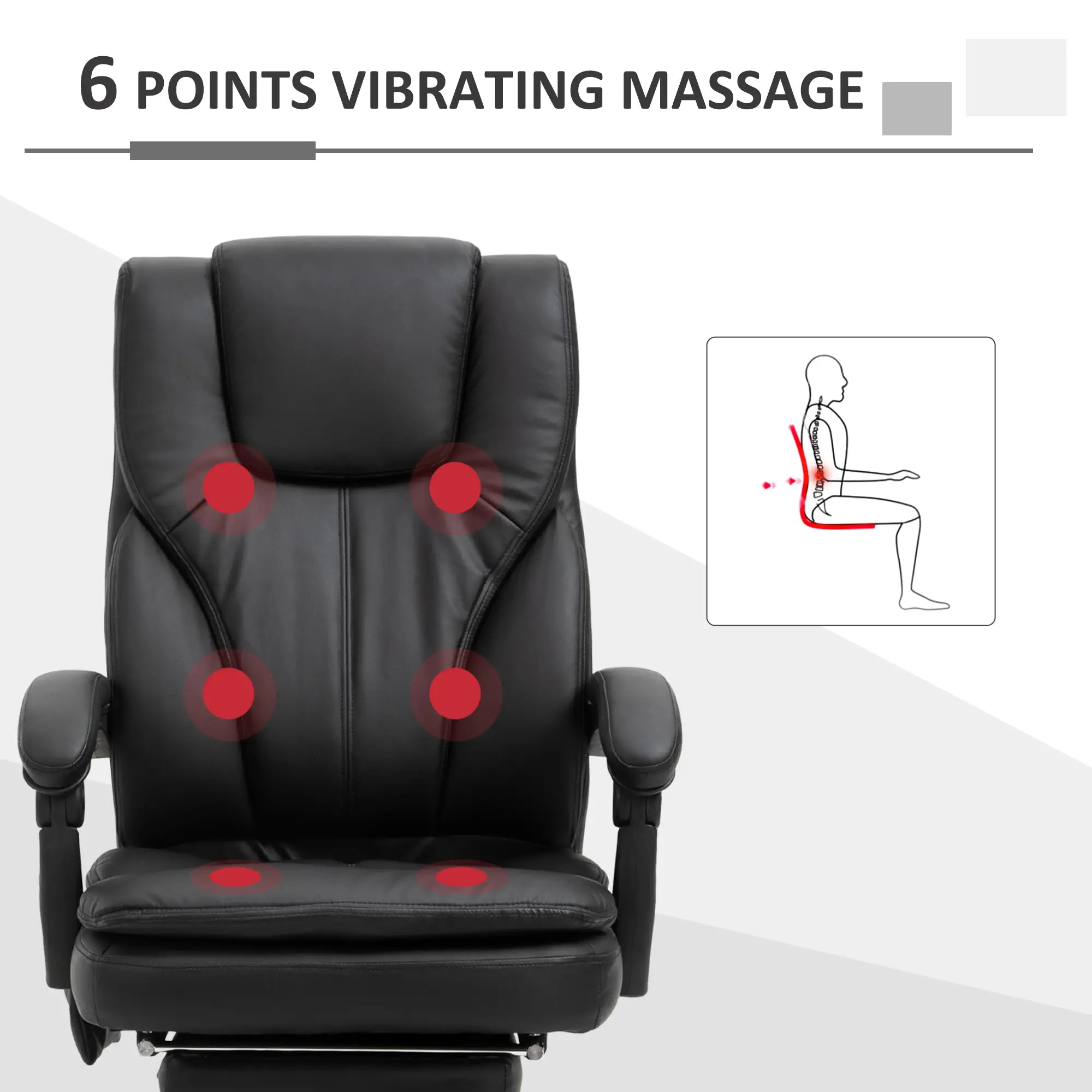 High Back Office Chair, 6-Point Vibration Massage, Reclining, 360° Swivel, Height Adjustable, Retractable Footrest Massage Chairs at Gallery Canada