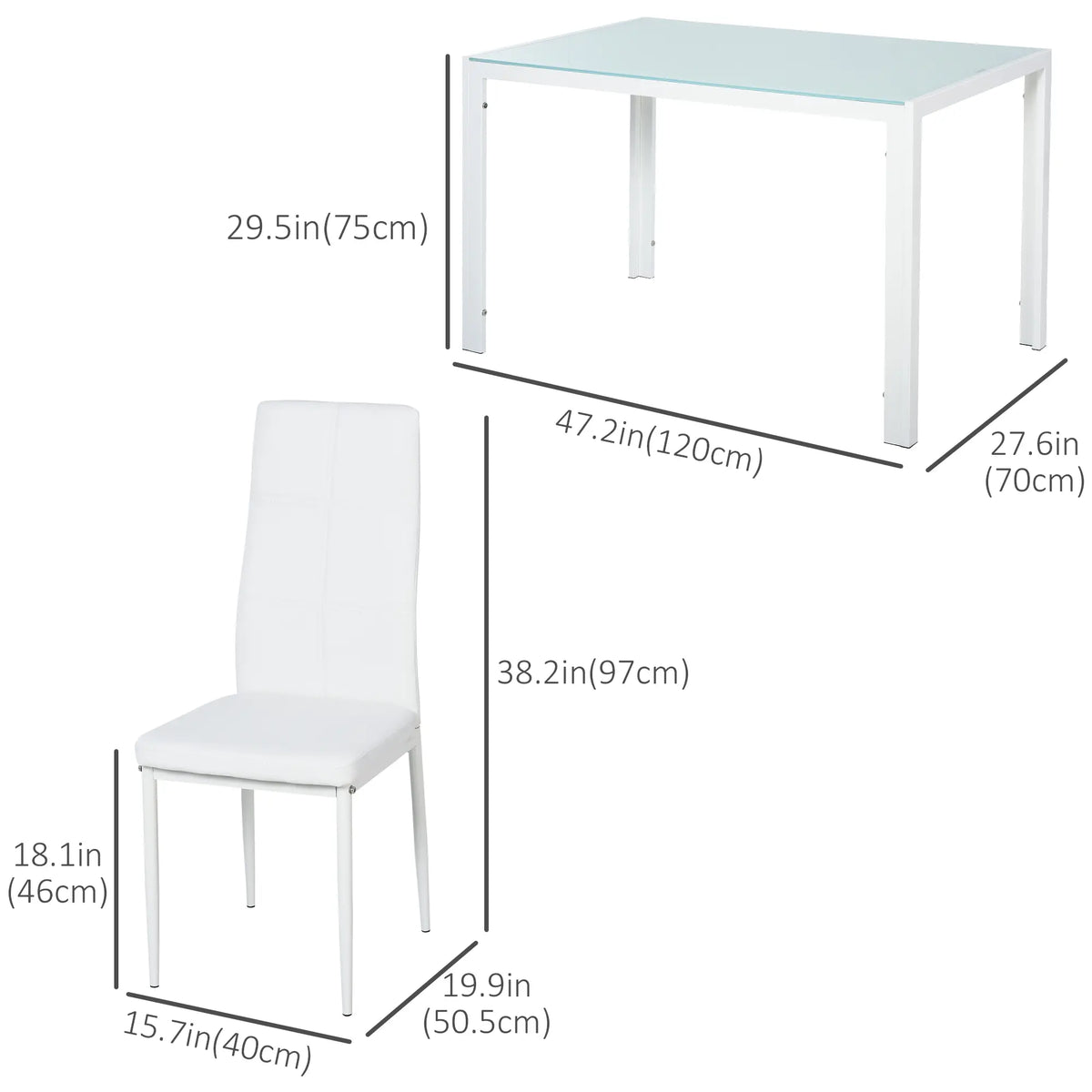 5-Piece Rectangular Glass Kitchen Table, Metal Frame, White Bar Sets at Gallery Canada