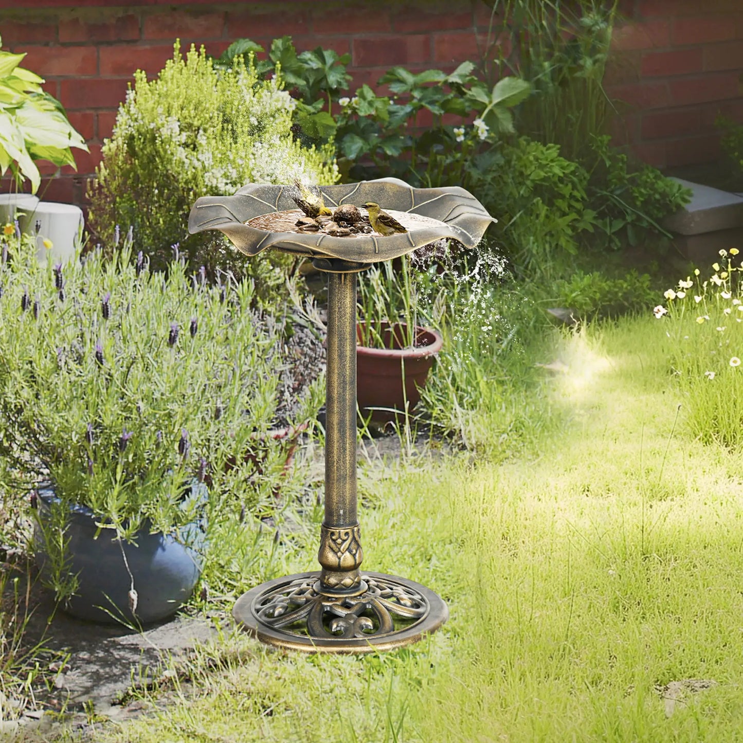 28" Height Bird Bath, Lotus Leaf Basin, Garden Yard, Bronze Garden Accessories at Gallery Canada