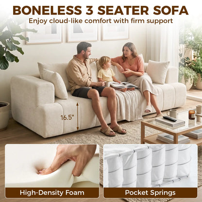 3 Seater Chenille Cloud Couch, Spring Cushion, Beige