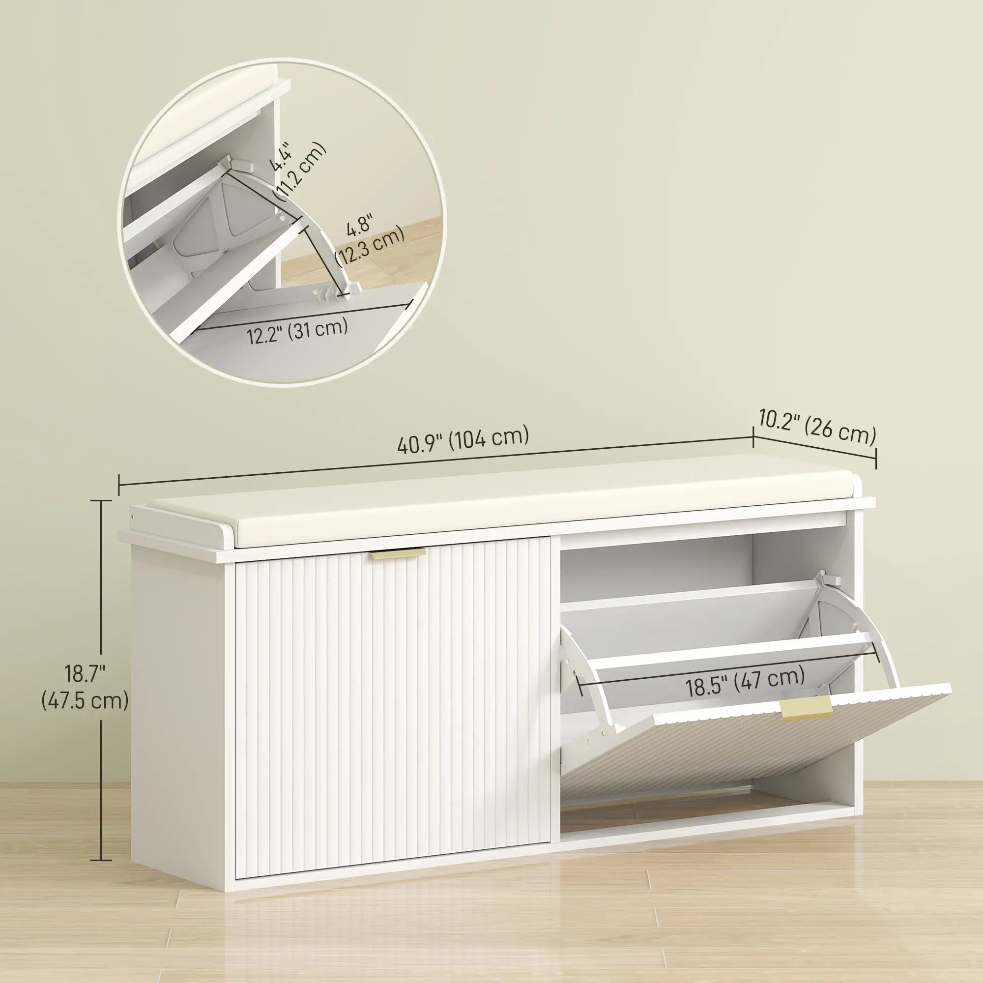 Entryway Bench with Padded Seat, Flip-Drawers, Holds 529lbs, White Shoe Storage Cabinets & Racks at Gallery Canada