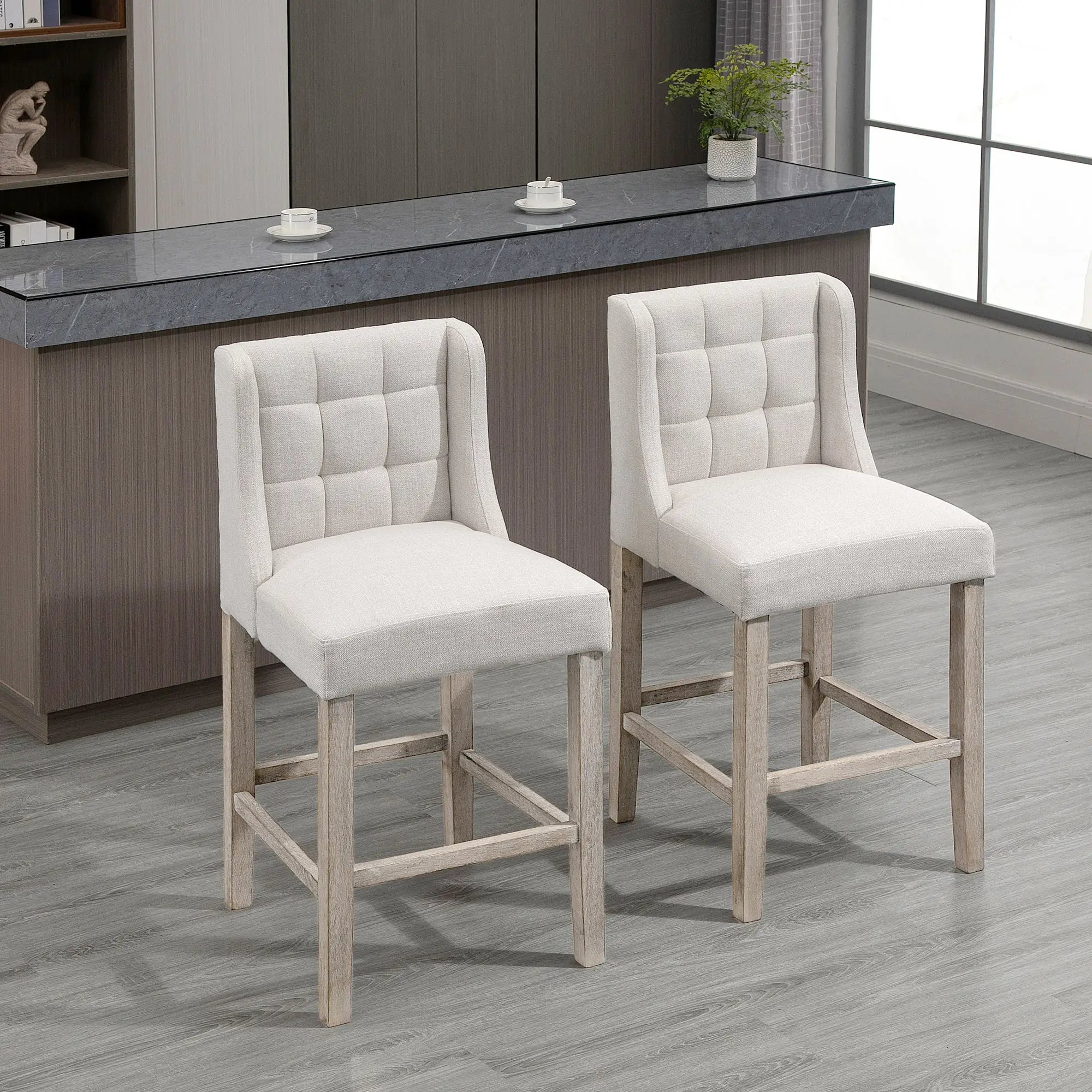 Modern Tufted Upholstered Counter Stools, Set of 2, Beige Bar Stools at Gallery Canada