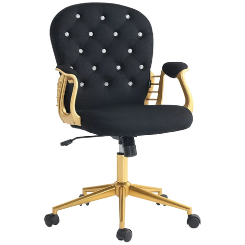 Velvet Office Desk Chair, Button Tufted, Swivel Wheels, Adjustable Height, Black