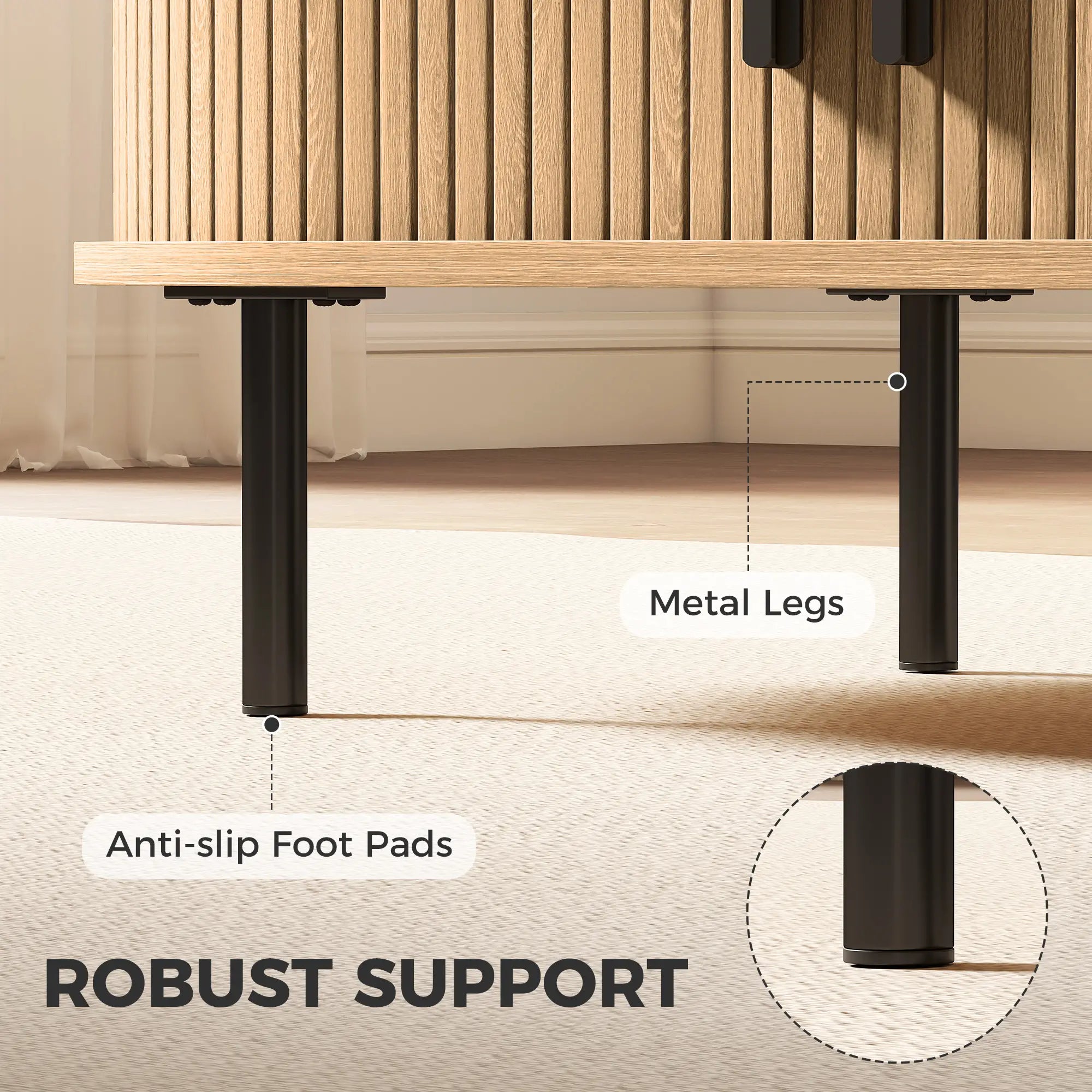 Coffee Table with Sliding Tambour Doors and Storage Center Table with Metal Legs, 39