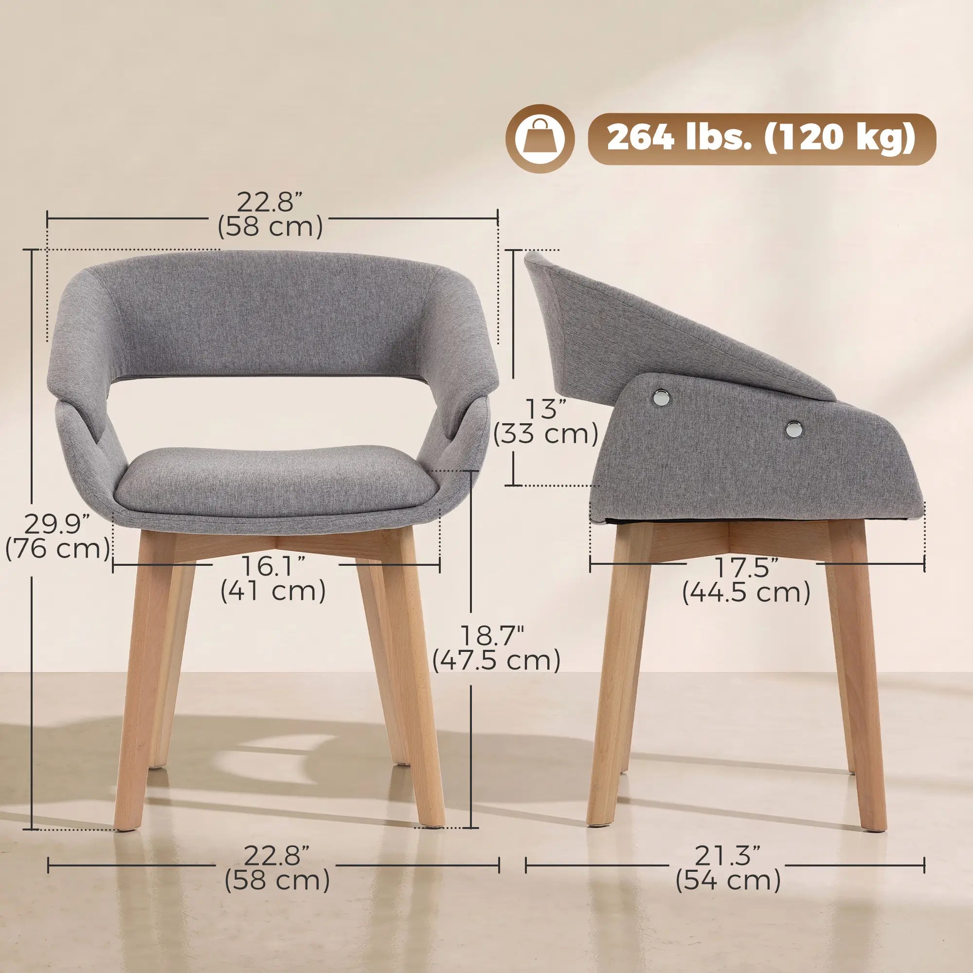 Linen Fabric Dining Chairs Set of 2, Light Grey Dining Chairs at Gallery Canada