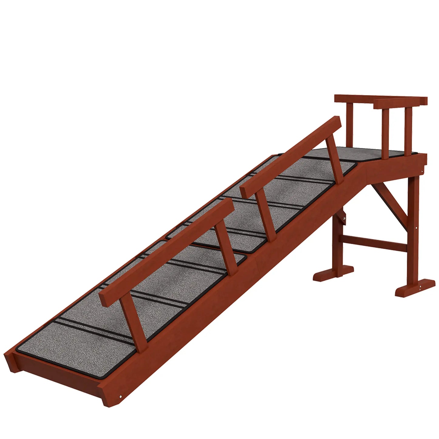 Wooden Dog Ramp, 60" Long, Non-Slip Rug, Removable Guardrails, Brown Dog Stairs Brown and Grey at Gallery Canada