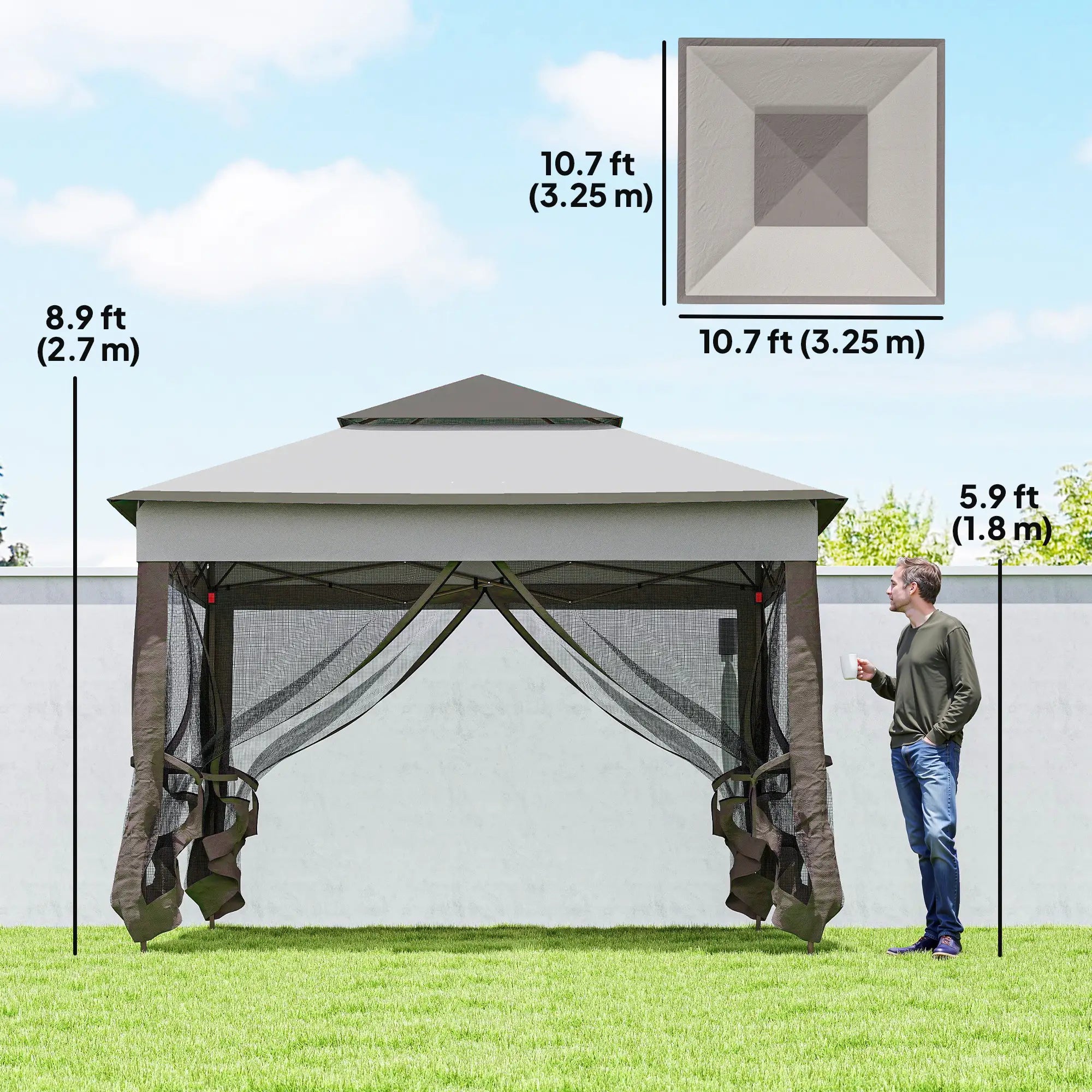 11' x 11' Pop Up Canopy, 2-Tier Soft Top Shelter Tent With Netting, Mixed Grey Pop Up Canopies at Gallery Canada