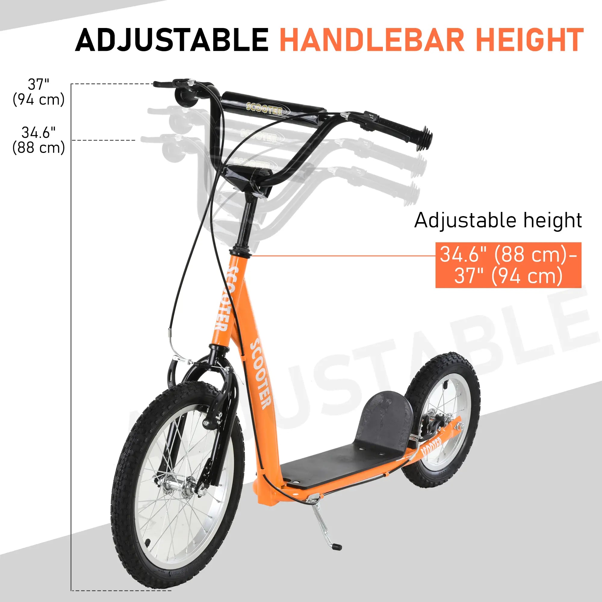 Kids Scooter, Adjustable Handlebar, Dual Brakes, Inflatable Wheels, Age 5+, Orange Scooters at Gallery Canada
