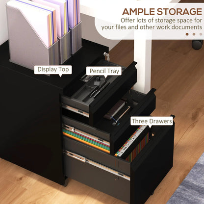 3 Drawer File Cabinet with Lock, Steel, 5 Wheels, Black Office Cabinets & Cupboards at Gallery Canada