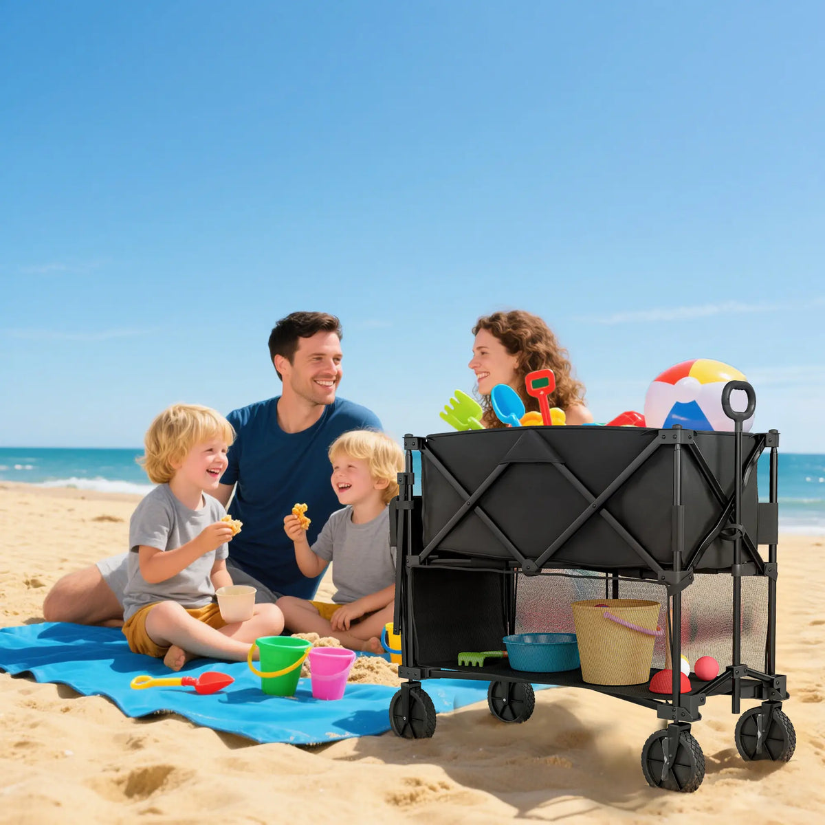 Double Decker Folding Wagon Cart, 450LBS & 350L Capacity, Collapsible Garden Cart Folding Garden Carts at Gallery Canada