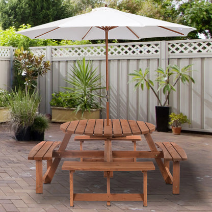 8 Seater Round Wooden Pub Bench, Picnic Table, Outdoor Patio Dining Set Outdoor Dining Sets at Gallery Canada