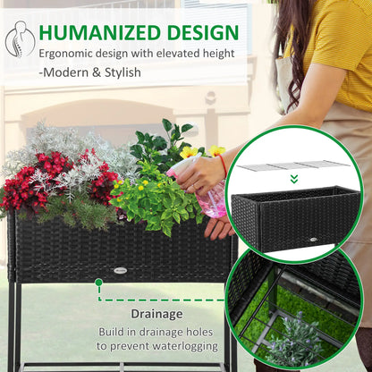 Rattan Raised Garden Box, Elevated Flower Bed with Storage, Black Plant Stands at Gallery Canada