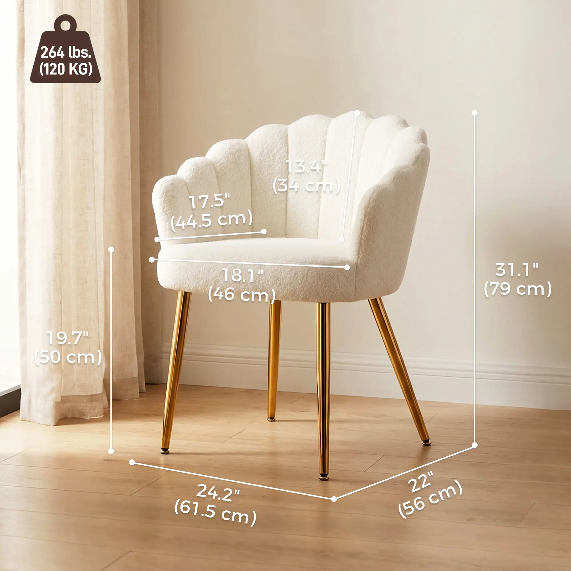 Accent Chair Petal-Back Design Modern Living Room Chair with Metal Legs Cream Accent Chairs at Gallery Canada