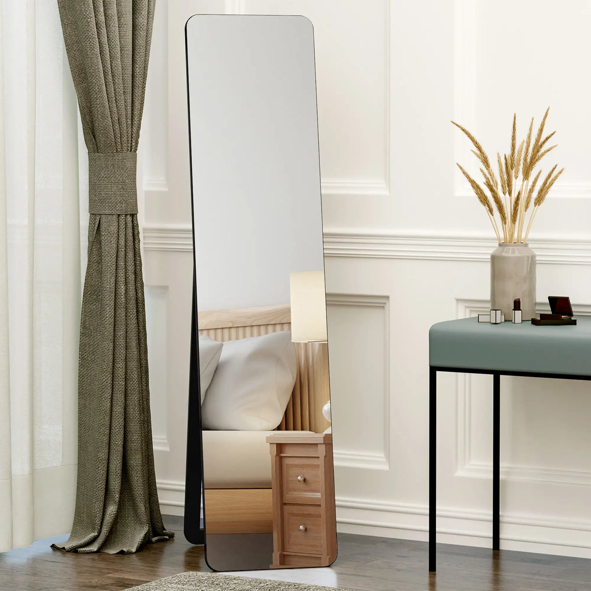 Full Length Mirror, Free Standing, Wood Frame, 15" x 61", Black Full Length Mirrors at Gallery Canada