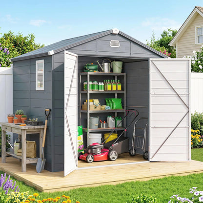 Small Garden Shed, Latch Door, Vents, Sloped Roof, 8x6, Light Grey Sheds at Gallery Canada