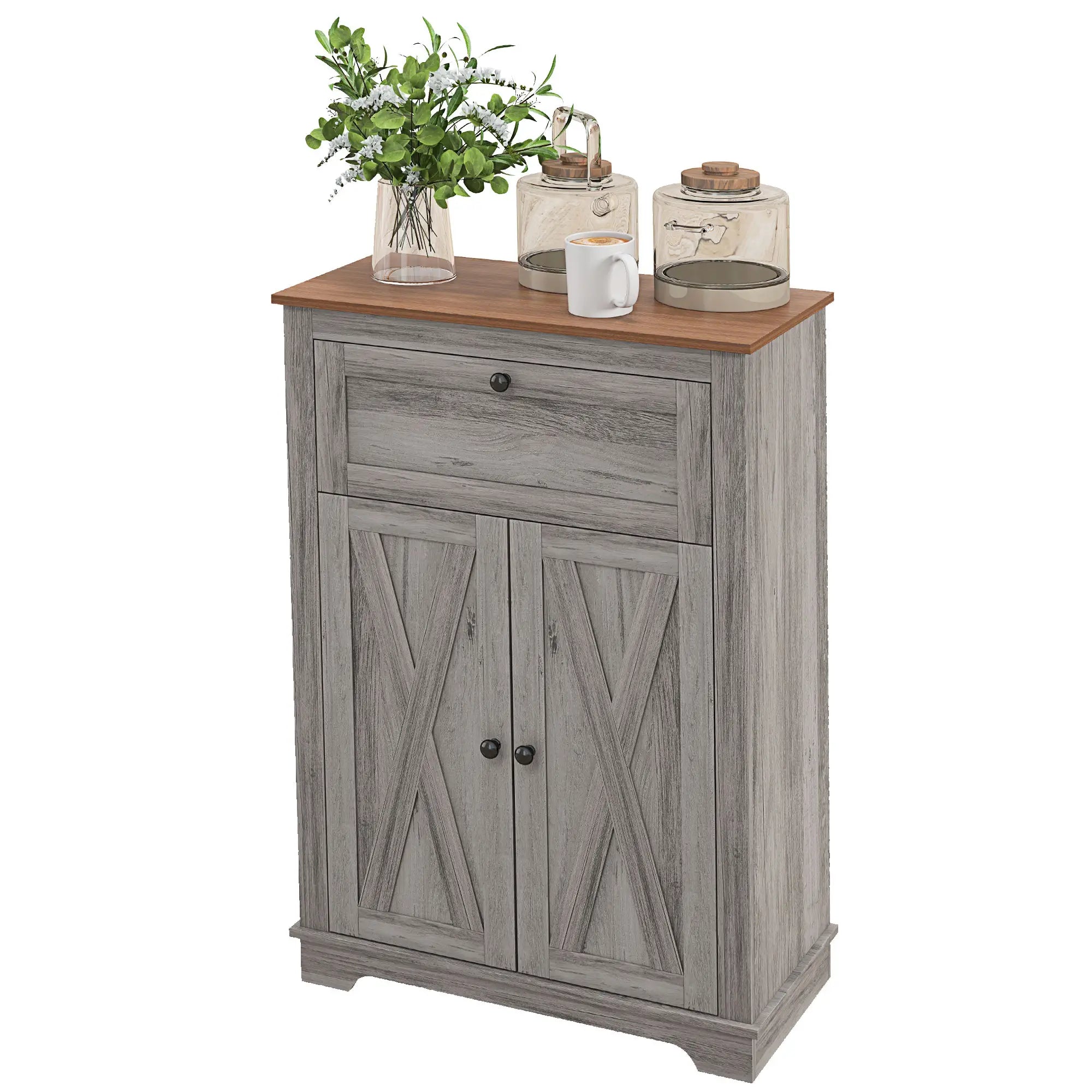 Farmhouse Storage Cabinet With Doors, Drawer, Grey Wash Storage Cabinets Grey Wash at Gallery Canada