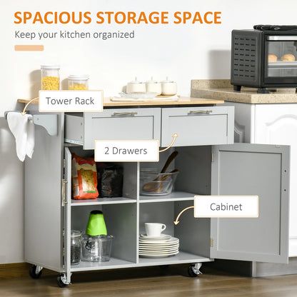 Rolling Kitchen Island, Cart with 2 Drawers, 2 Door Cabinets, 2-Doors, Grey Kitchen Islands & Kitchen Carts at Gallery Canada