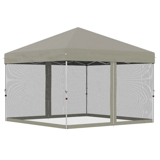 10' x 10' Pop-Up Canopy Tent, Mesh Sidewalls, Adjustable Height, Beige