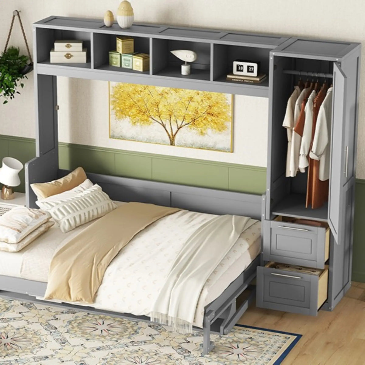 Murphy Bed with Closet, Drawers, 112" L x 21.5" W x 78.5" H, Grey Bed Frames at Gallery Canada