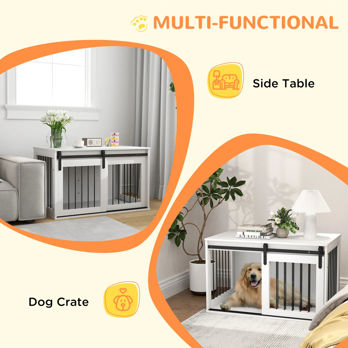 39" Dog Crate Furniture, End Side Table for Large Dogs, White Houses, Kennels & Pens at Gallery Canada