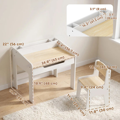 Kids Table and Chair Set, Study Desk with Shelf, White, White Kids Table Sets at Gallery Canada