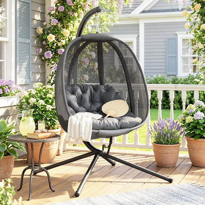 Hanging Egg Chair, Outdoor Swing with Stand, Folding Basket, Grey Patio Swings with Stand at Gallery Canada